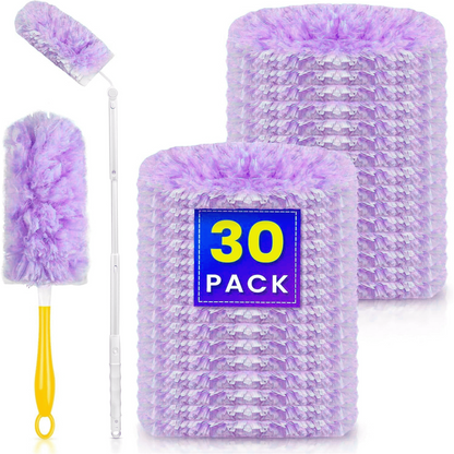 Heavy Duty Duster Refills for SwifferDuster, 30 pcs with Handle & Extendable Handle*1 , Multisurface 360° Dusters with 4X Microfibers(Purple)