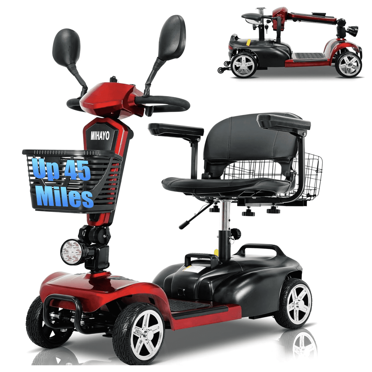 4-Wheel Mobility Scooter for Adults, Seniors,264 lbs All Terrain Foldable Powered Mobility Scooter, Red