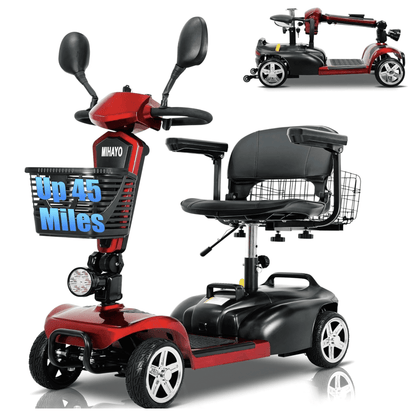 4-Wheel Mobility Scooter for Adults, Seniors,264 lbs All Terrain Foldable Powered Mobility Scooter, Red