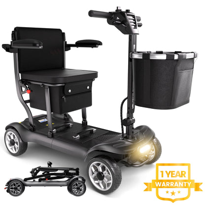 EAGLOG Light Weight 4 Wheels Mobility Scooter for Seniors, Electric Folding Wheelchair Device for Travel, Black