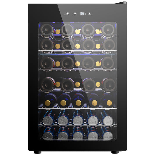 EUHOMY 44 Bottle Wine Cooler Refrigerator-Mini Fridge Glass Door for Beer Drinks Wines with Adjust Temperature Blue LED