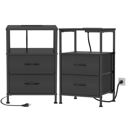 EZKAMFORT Night Stand Set 2 for Bedroom, Side Table with Charging Station, Black End Tables with Usb Ports and AC Outlets