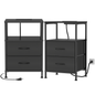 EZKAMFORT Night Stand Set 2 for Bedroom, Side Table with Charging Station, Black End Tables with Usb Ports and AC Outlets