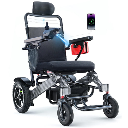 Fluey Folding Electric Wheelchair for Adults with 500W Motor, 25mi Range, Reclining Seat & All-Terrain, 400lb Limit