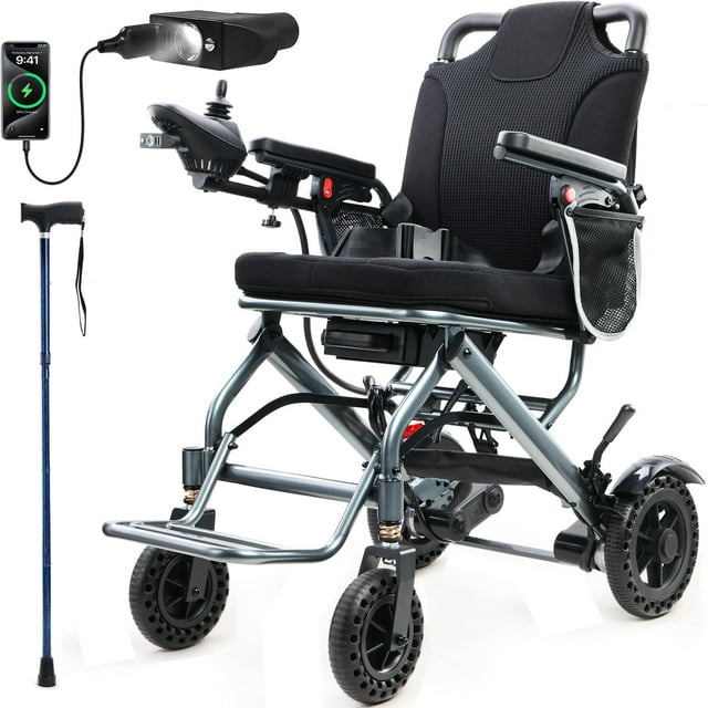 Fluey Foldable Electric Wheelchair for Senior - 330LB Capacity, 15Mile Range, Suspension Seat, All-Terrain Tires