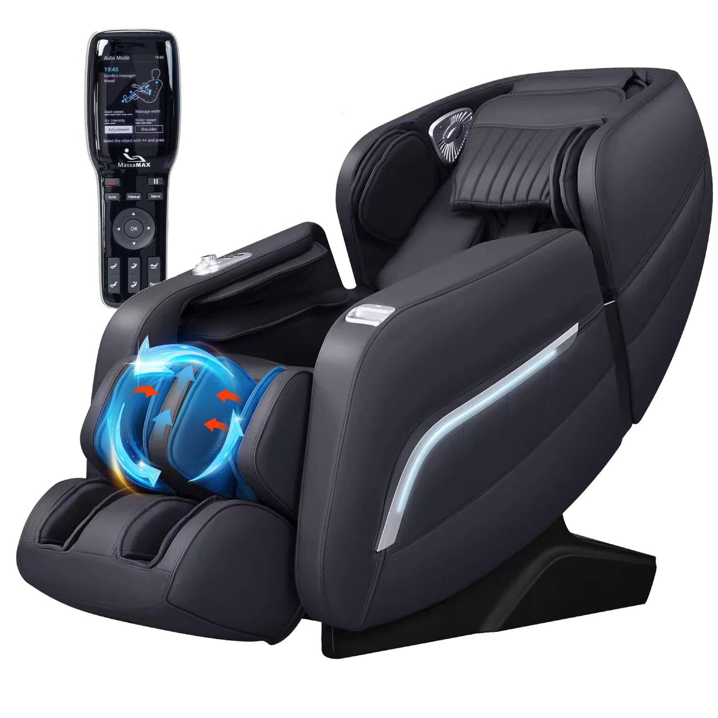 Full Body Zero Gravity Massage Chair with Yoga Stretching, Voice Control, SL Track, Foot Rollers, Airbags, Heating, and Bluetooth - Black