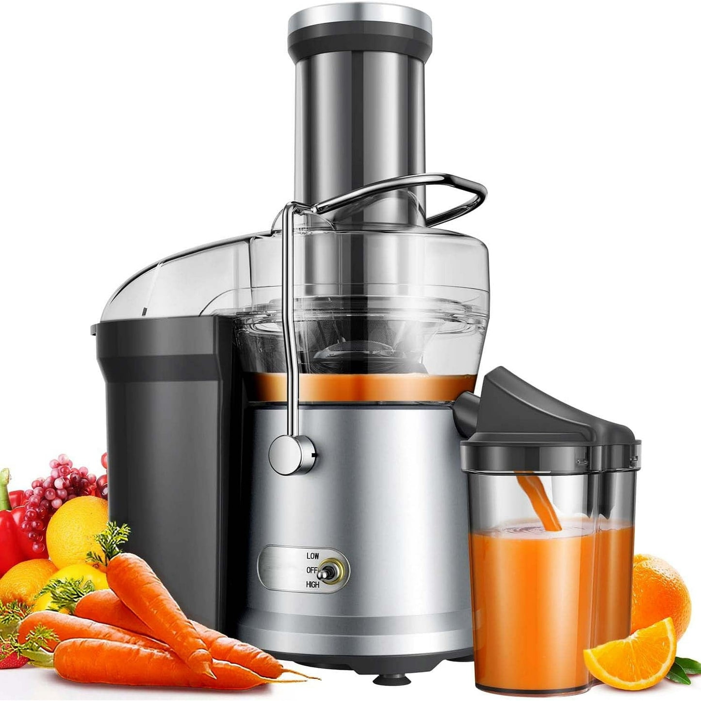 Juicer Machine, 1200W Centrifugal Juicer Extractor with Wide Mouth 3.2" Feed Chute for Fruit Vegetable, Easy to Clean, Silver