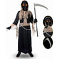 Kids Grim Reaper Costume with Glowing Red Eyes, Halloween Phantom Outfit Includes Scythe & Gloves for 5-7 Years