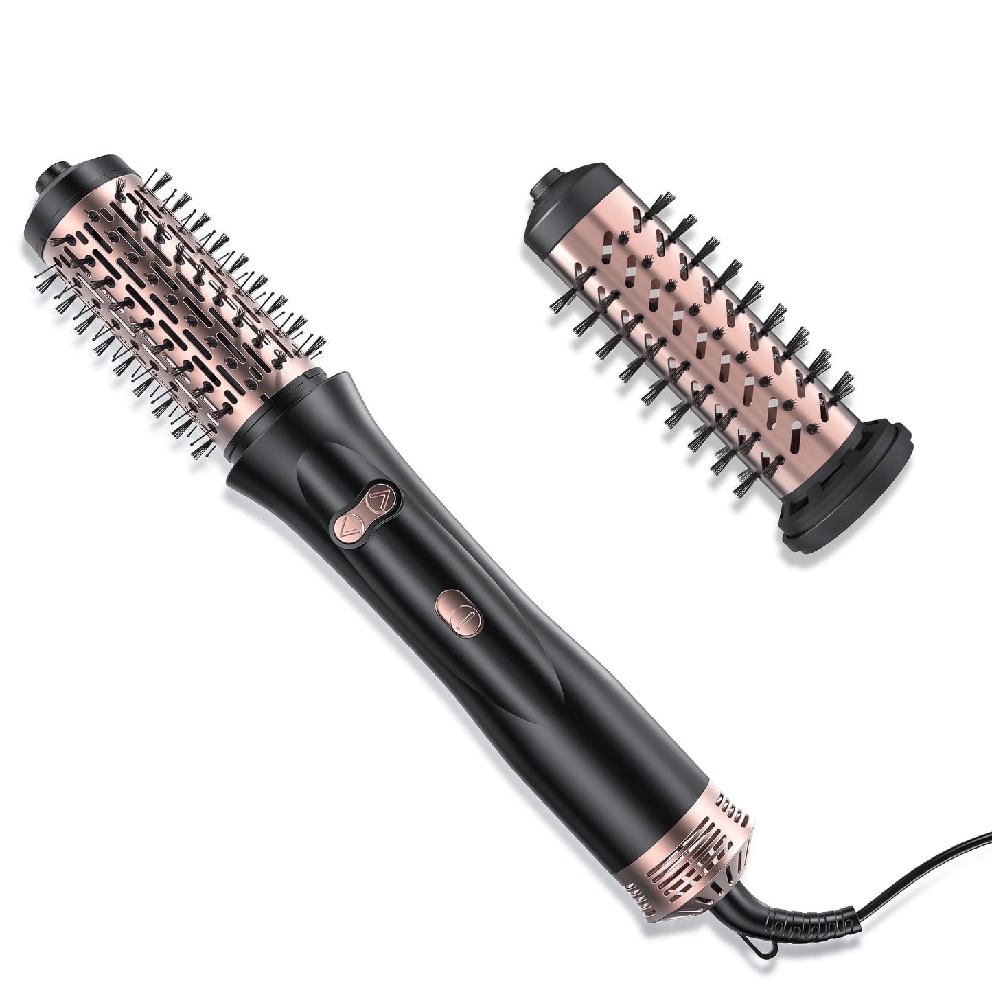 2 in 1 Thermal Brush - 360° Rotating Hot Air Brush with 2 Detachable Head, Powerful Multi-Styler for Curling Straightening Volumizing