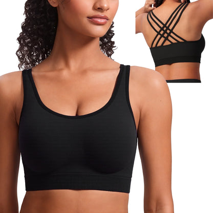 SOMER Women’s Sports Bra Strappy Back Padded Seamless Workout Bra High Impact Support Stretchy Yoga Tank Top for Gym Running Fitness