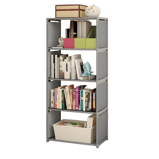HioHa 5-Cube Storage Organizer, Portable Folding Bookshelf with Adjustable Shelves , Space Saving Unit for Home Office Closet , Grey