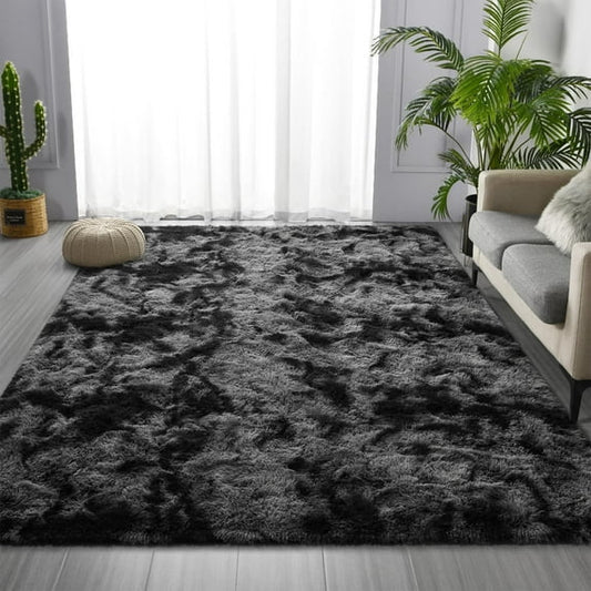 HIOHA Soft Plush Shaggy Furry Rug, 8ft x 10ft Microfiber Area Rug, Non-Slip Dark Gray Carpet for Living Room/Bedroom