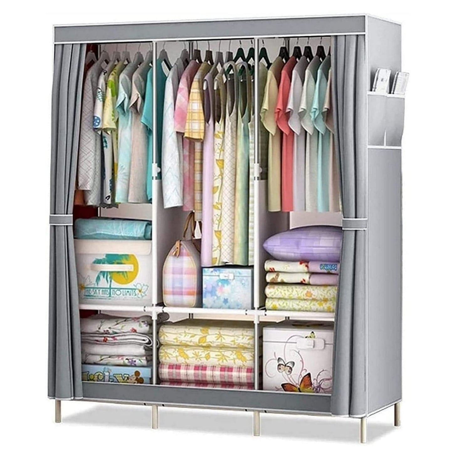 HIOHA Free Standing Closet Organizer with Shoe Rack, Dustproof Wardrobe Storage, 67 x 18 x 50 Inches