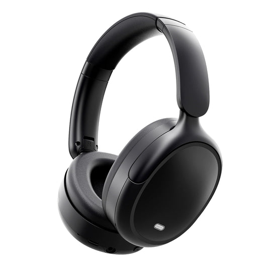 Hybrid Active Noise Cancelling -45dB, Bluetooth Headphones 5.4, 50H Playtime Earbuds, Clear Call with 4 Mics, Bass Boosted by 90%, Comfort Fit Over Ear Headphones for Travel Home Office PC Black