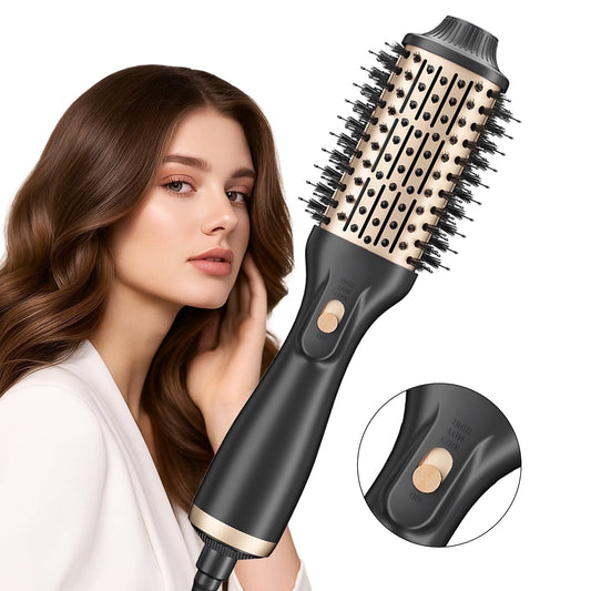 Hair Dryer Brush, Blow Dryer with Negative Ion Anti-Frizz Ceramic Titanium Barrel, Easy & Fast Salon-Style Blowouts, Black Gold
