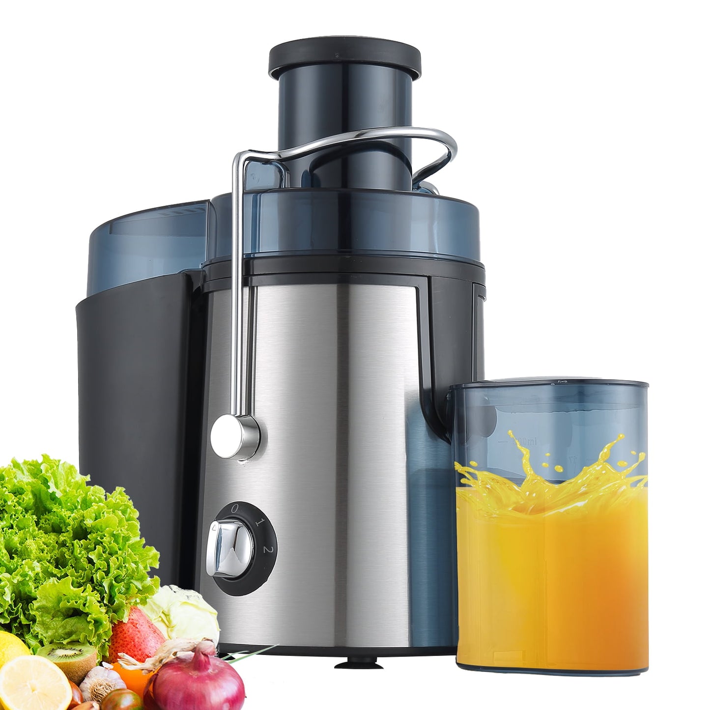 Kailwokk Juicer Machine, 400W Centrifugal Juice Extractor with Wide Mouth 3” Feed Chute for Fruit Vegetable with 3-Speed Setting, Easy to Clean, Black