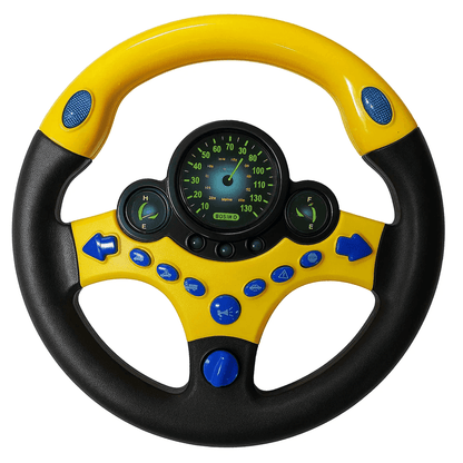 Kids Pretend Play Steering Wheel Toy with Light and Music, Funny Interactive Driving Toy for Boys and Girls, Sensory Toys for Ages 3+, Yellow
