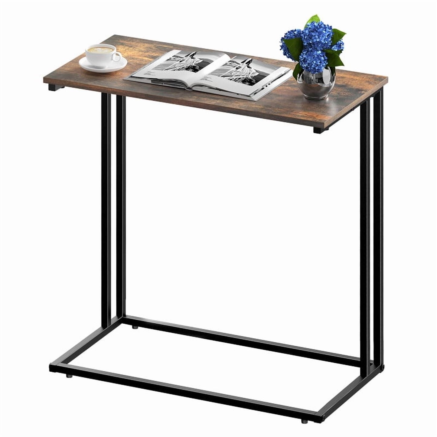 Krpimt C-Shaped End Table for Sofa & Bed Small Side Table with Metal Frame for Bedroom, Living Room, Rustic Brown