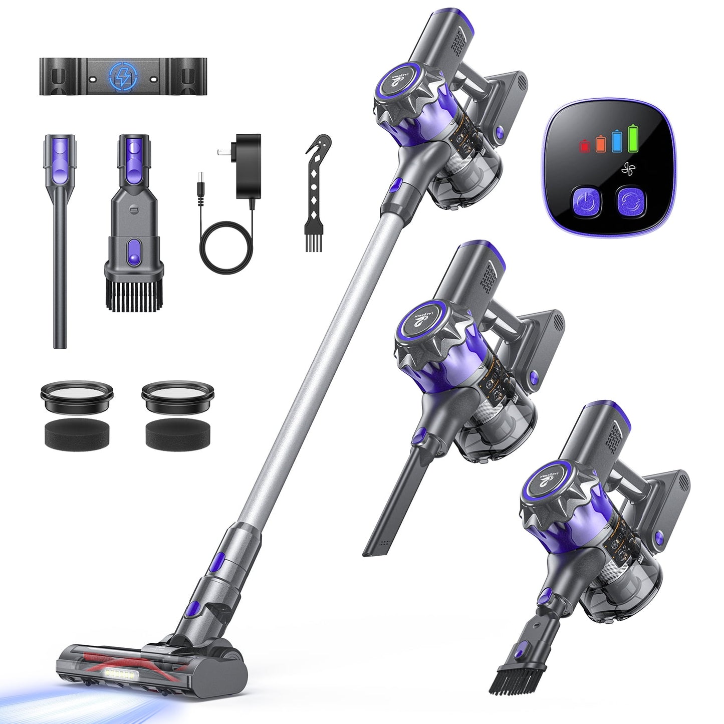 Lazyswan Cordless Vacuum 23000Pa 40min Runtime Lightweight Stick Vacuum for Carpet, Hardwood, Pet Hair - HEPA, Wall Mount Included