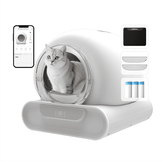 LeloPets D1 Self‑Cleaning Cat Litter Box, App Control, Auto Safety Sensors, Odor Control, Large‑Capacity Covered, for Multiple Cats, White