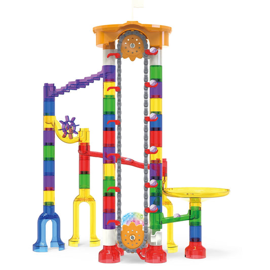 Marble Run with Motorized Elevator, 200PCS STEM Building Toys, Educational Marble Maze Game.