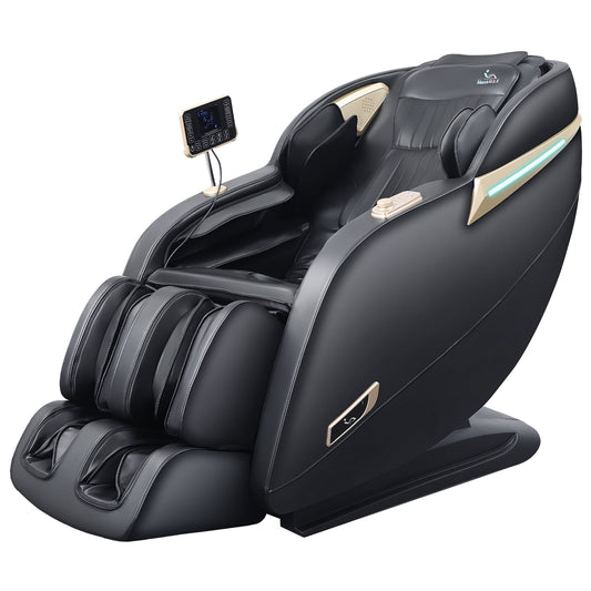 MassaMAX 2025 Version Full Body Massage Chair, Zero Gravity Recliner with Yoga Stretch, SL Track, Airbags, Heating, and Foot Massage, Black/Gold