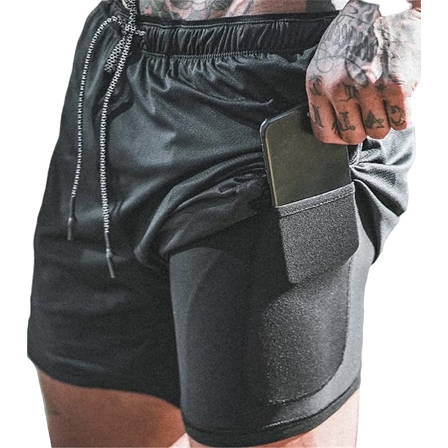 Puztloy Men's 2 in 1 Running Shorts Workout Athletic Training Gym Outdoor Sports Shorts