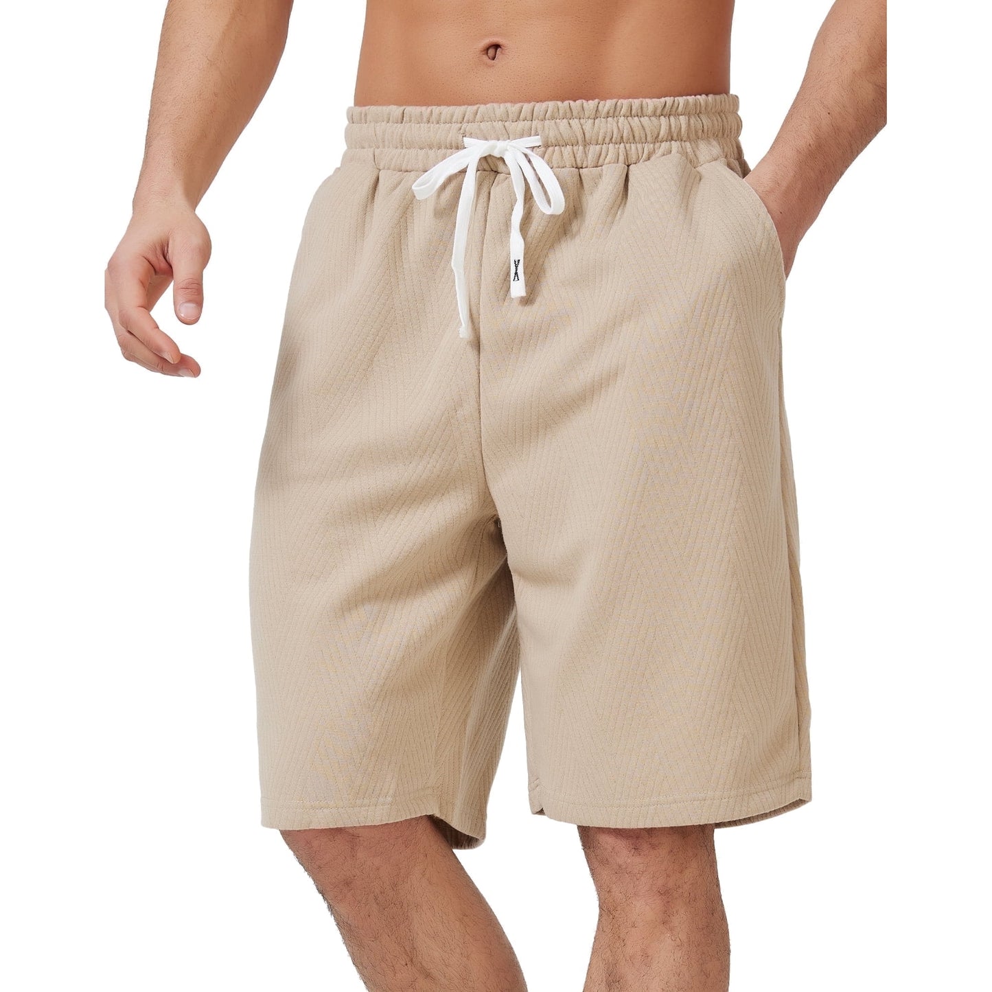 Puztloy Men's Casual Shorts Drawstring Elastic Waist Texture Workout Jogging Running Sweat Shorts Summer Beach Short Pants for Men