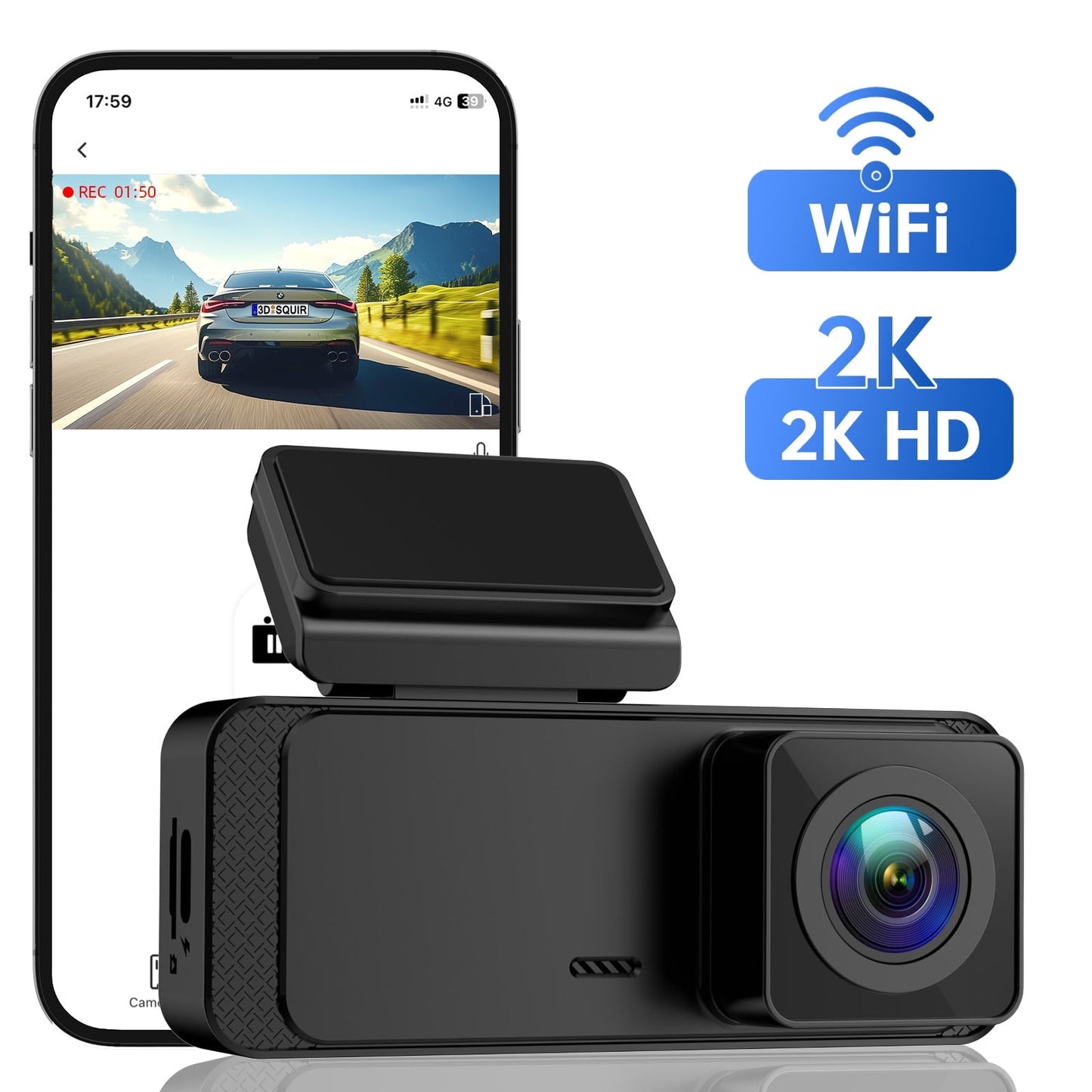 Mini 1296P Dash Cam with WiFi, APP Control, Night Vision, 24H Parking Monitor, Loop Recording, WDR, 170° Wide Angle – Support 256GB