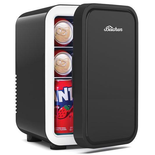 BEICHEN Mini Fridge, 6 Liter/8 Can Small Fridge, AC/DC Portable Skincare Fridge, Cooler and Warmer Refrigerators for Bedroom, Skincare, Beverage, Office, Dorm, Car, Black
