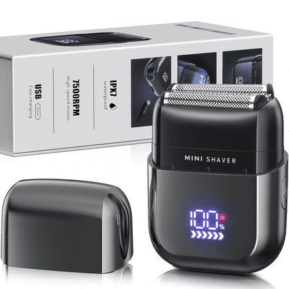 Mini Electric Razor for Men, Fast Rechargeable Foil Shaver for Beard/Face, IPX7 Waterproof for Travel & Home, Light Gray
