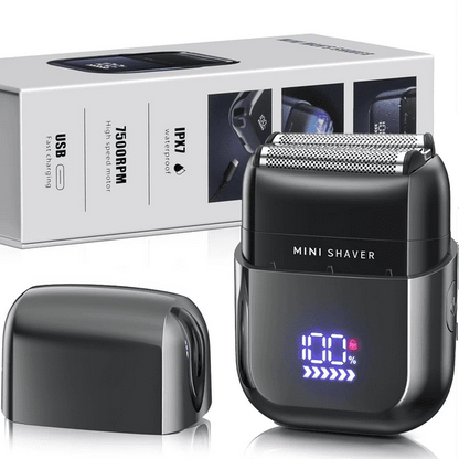 Mini Electric Razor for Men, Fast Rechargeable Foil Shaver for Beard/Face, IPX7 Waterproof for Travel & Home, Light Gray