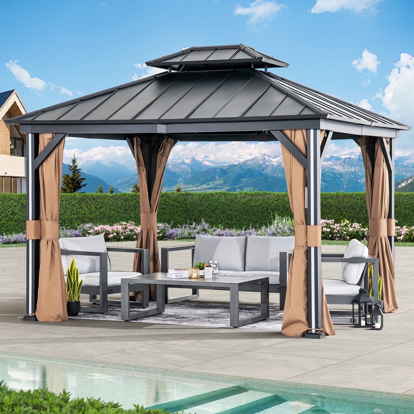 Modern Shade 10' x 12' Hardtop Gazebo, Galvanized Steel Roof and Aluminum Frame