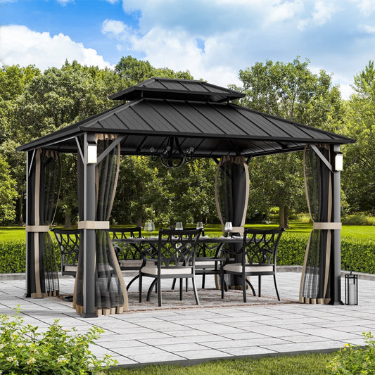 Modern Shade 10'x12' Hard Top Gazebo W/ Solar LED light