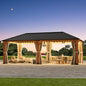 Modern Shade 12x24 Wood Hardtop Gazebo with Steel Roof,Curtains&Netting,Outdoor Grill Pavilion