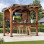 Modern Shade Cedar Wood Entertainment Gazebo with Hardtop Roof, Grill Bar Center, Shelves, TV Mount & Power Strip for Patio or Garden