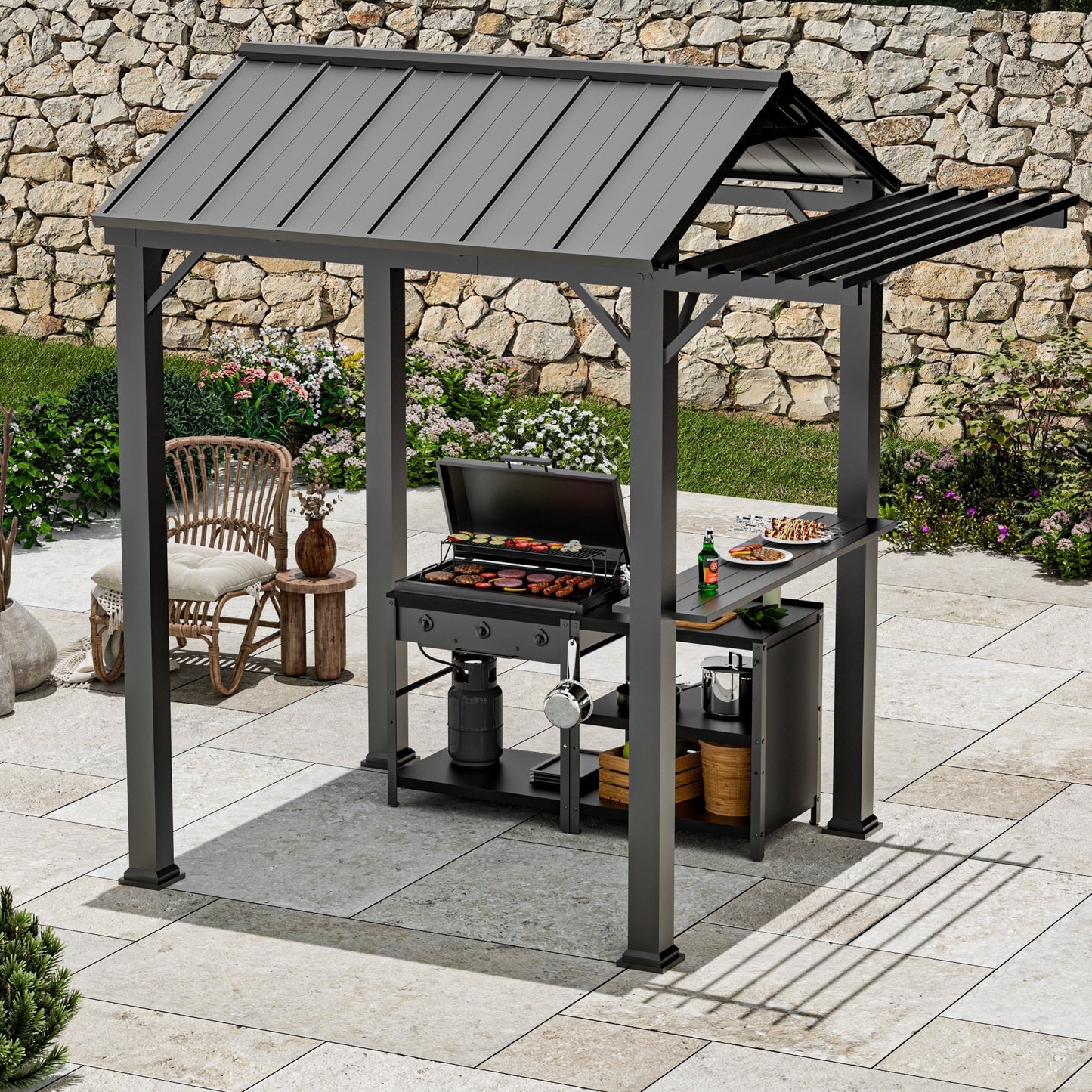 Modern Shade Grill Gazebo 6'x8' with Galvanized Steel Roof and Extended Eave,Outdoor Gazebo with UV Blocking&Waterproof Design,Rust-Resistant,4-Season Use