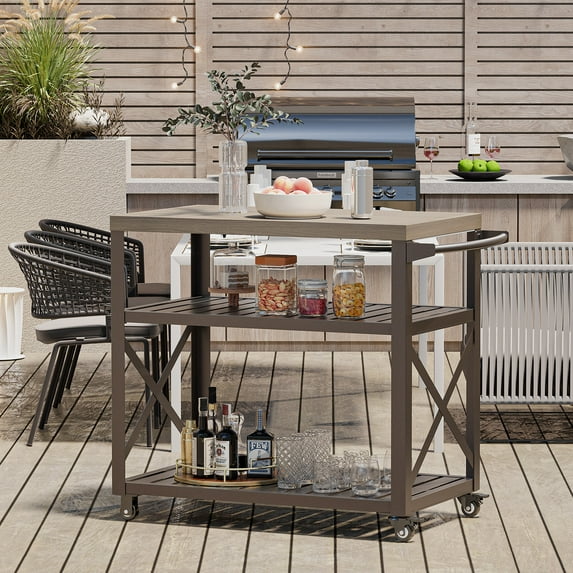 Modern Shade Outdoor Grill Cart, Heavy Duty Table with Wheels, Waterproof Top, Blackstone Compatible