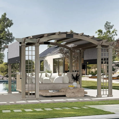 Modern Shade Outdoor Pergola 12' x 14', Patio Pergola with Arched Roof Design, All Aluminum Gazebo with Durable Canvas for patio, Backyard, Deck, Lawn, Wood-Looking