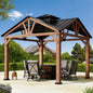 FONA Wood Gazebo 12’x12’, Heavy Duty Hardtop Gazebo with Steel Roof, Water Resistant, Wind Resistant, Perfect for Your Permanent Outdoor Pavilion, Solid Wood Framed Gazebo, Cedar Gazebo