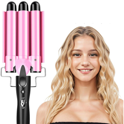 Morfone 3 Jumbo Barrel Curling Iron Wand 22mm Hair Waver Temperature Adjustable Ceramic Big Waves Hair Crimper (Pink)