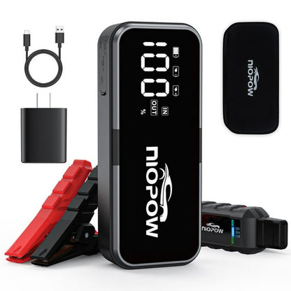 NIOPOW Car Jump Starter Battery Pack, 5000A 12V Portable Lithium Jump Box Battery Booster with 3.3" Display, Emergency LED Light, Jumper Cables for All Gas and 12L Diesel Engines