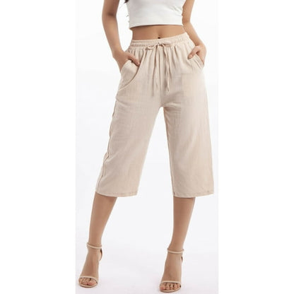 Women's Linen Capri Yoga Pants Drawstring Elastic High Waisted Palazzo Flared Wide Leg Sweatpants with Pockets Workout Trousers Ladies Summer