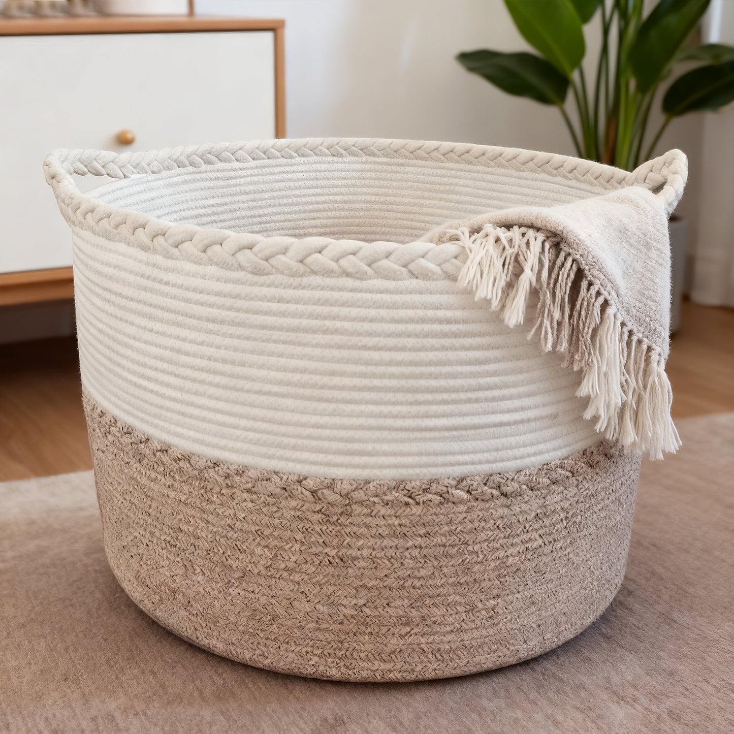 ORFELD 75L Large Cotton Rope Baskets for Storage,Woven Basket for Organizing, Blanket Basket Clothes Basket Laundry Hamper with Handles (16" x 24")