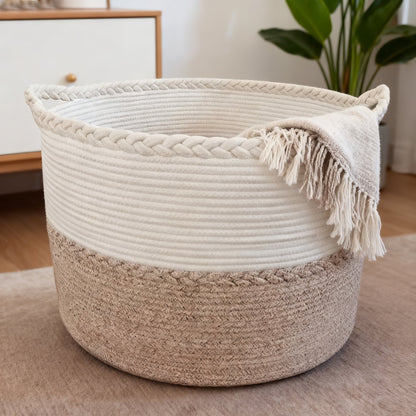 ORFELD 75L Large Cotton Rope Baskets for Storage,Woven Basket for Organizing, Blanket Basket Clothes Basket Laundry Hamper with Handles (16" x 24")