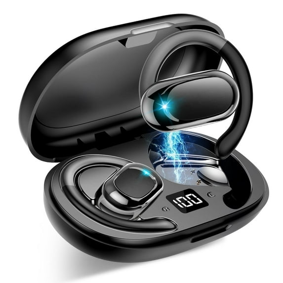Open Ear Earbuds, Bluetooth 5.4 Wireless Earbuds, HD Stereo Bass over Ear Earphones with Earhooks, 58Hrs Playtime & LED Digital Display, IP7 Waterproof for Fitness, Cycling, Running