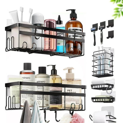 Orfeld 14 PCS Large Capacity Shower Caddy with 4 Hooks, Rustproof Bathroom Organizers for Inside Shower,No Drilling for Bathroom Storage,Rack black