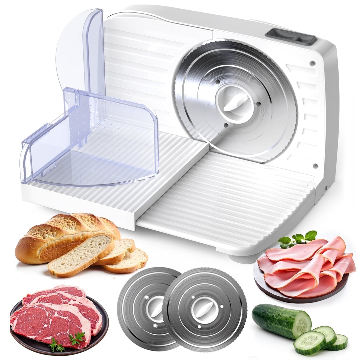 PANCERKA Meat Slicer Machine for Home Use with 2 Removable Stainless Steel Blades, Adjustable Thickness 0-15mm