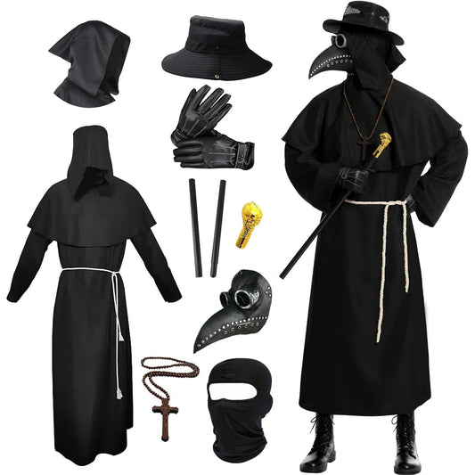 Plague Doctor Costume for Adult, 9 in 1 Halloween Costumes with Mask for Dress-Up Party