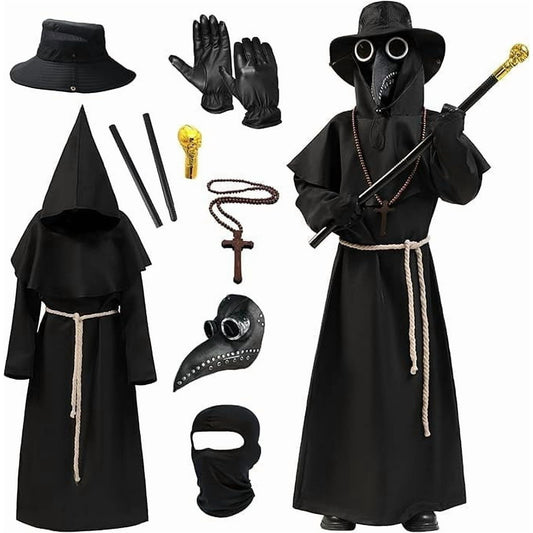 Plague Doctor Costume for Kids, 9 in 1 Halloween Costumes with Mask for Dress-Up Party for 5-7 Yeas